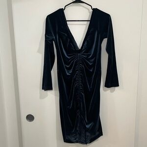 Blue Velvet Off the Shoulders Mini Dress